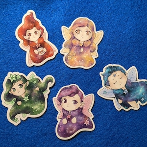 Cute Fairy Stickers Set  5 Adorable Fairy Decals for Water Bottles  Laptops  Fairy Wings Design