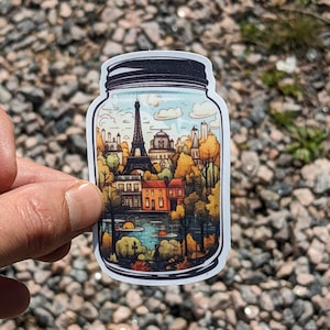 Paris im Glas - Miniatur Stadtansicht mit Paris Sticker