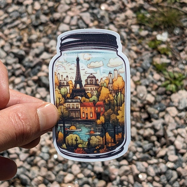Paris in a Jar - Miniature Cityscape with Paris France Travel Sticker