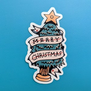 Pegatina de árbol de Navidad estilo tatuaje / Pegatinas de tatuaje, Pegatinas geniales, Pegatinas para portátil, Pegatinas navideñas
