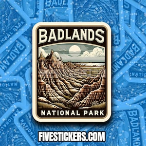Pegatina de viaje del Parque Nacional Badlands // Calcomanía del Parque Nacional para maleta, computadora portátil, automóvil o botella de agua, etiqueta de equipaje, regalo de viaje