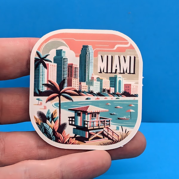 Sticker de voyage Miami // Sticker Floride pour valise, ordinateur portable, voiture ou bouteille d'eau, étiquette de bagage, cadeau de voyage