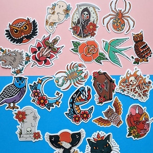 Tattoo Flash Sticker Pack | 20 Tattoo Stickers | Traditional Style, Sticker Bundle, Cool Stickers, Laptop Stickers