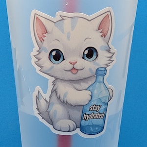 Sticker rappel d'hydratation chat pour bouteilles d'eau Kindles ordinateurs portables - Reste hydraté design mignon