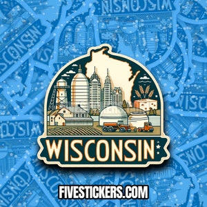 Adhesivo de viaje de Wisconsin // Adhesivo de estado de EE. UU. para maleta, computadora portátil, automóvil o botella de agua, etiqueta de equipaje, regalo de viaje