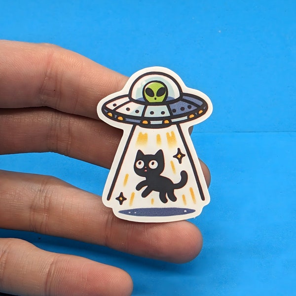 UFO Cat Sticker / Kitty Sticker / Vinyl Sticker / Journaling / Scrapbooking / Hydroflask Sticker / Black Cat / Alien / Alien Sticker
