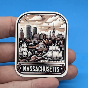 Pegatina de viaje de Massachusetts // Calcomanía del estado de EE. UU. para maleta, computadora portátil, automóvil o botella de agua, etiqueta de equipaje, regalo de viaje