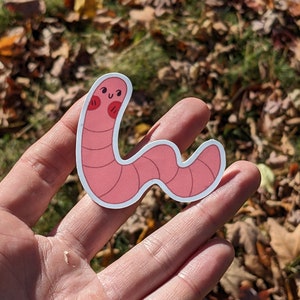 Happy Lil Worm Sticker | cute sticker, vinyl sticker, laptop decal | sticker for hydro flask, laptop, phone, kindle, planner