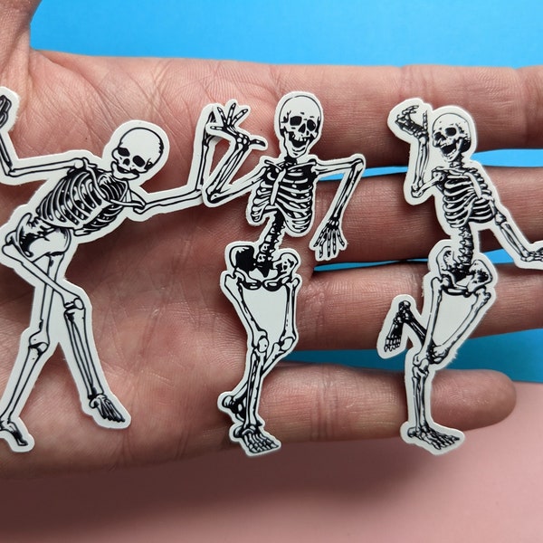 3 Skeleton dancing stickers - Skeleton Sticker - Dance Macabre sticker - Skull drawing - Laptop sticker