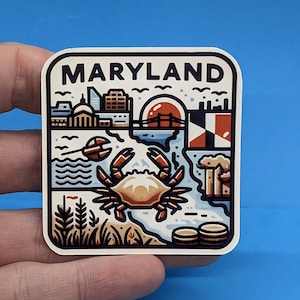 Calcomanía de viaje de Maryland, calcomanía del estado de EE. UU. para maleta, computadora portátil, automóvil, botella de agua, regalo de viaje