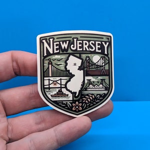 Pegatina de viaje de Nueva Jersey // Calcomanía para maleta, computadora portátil, automóvil o botella de agua, etiqueta de equipaje, regalo de viaje