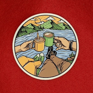 Sticker koppel camping, natuursticker, buitensticker, avonturensticker, autosticker