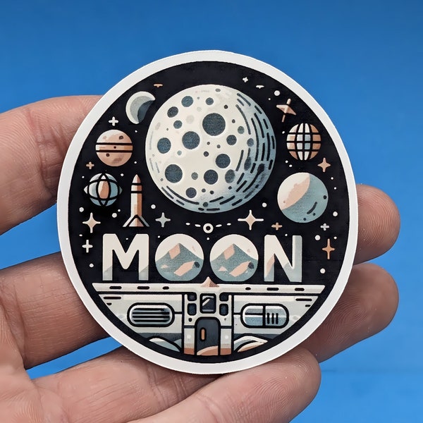 Moon Travel Sticker // Space Decal for suitcase, laptop, car or water bottle, luggage tag, travel gift