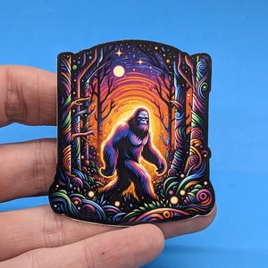 Wandering Sasquatch Sticker | Psychedelic Outdoors Nature Bigfoot Decal for Laptop, Water Bottle, Car, Notebook