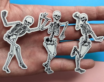 3 Skeleton dancing stickers - Skeleton Sticker - Dance Macabre sticker - Skull drawing - Laptop sticker