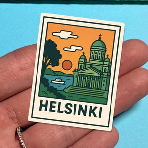 Adesivo de viagem Helsinque Finlândia - Série Retro - adesivo para malas, laptops - Presente de viagem