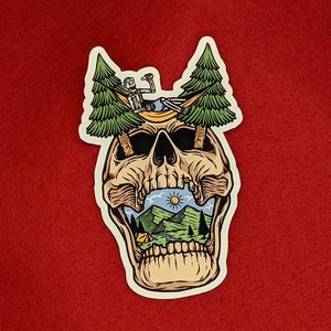 Pegatina de calavera de naturaleza / Pegatina de naturaleza, Pegatina de montaña, Pegatina de acampada, Pegatina de senderismo