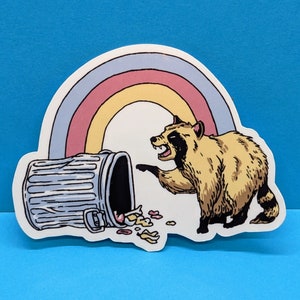 Sticker regenboog wasbeer, schattige sticker, sticker dieren, vuilnispanda