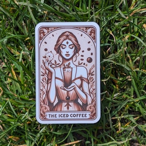 Sticker carte tarot - café glacé 002 Sticker pour ordinateur portable journal bouteille d'eau café art