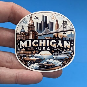 Adhesivo de viaje de Michigan // Adhesivo de estado de EE. UU. para maleta, portátil, coche o botella de agua, etiqueta de equipaje, regalo de viaje