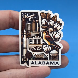 Autocollant de voyage Alabama // Autocollant d'État pour valise, ordinateur portable, voiture ou bouteille d'eau, étiquette de bagage, cadeau de voyage