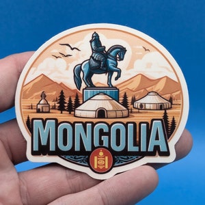 Adesivo de viagem da Mongólia // Adesivo do Leste Asiático para mala, laptop, carro ou garrafa de água, etiqueta de bagagem, presente de viagem