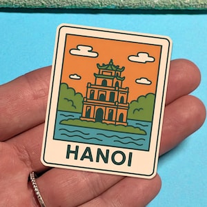 Adesivo de viagem para Hanói, Vietnã - Série Retro - adesivo para mala, laptop - Presente de viagem