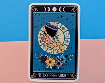 Tarot Card Sticker - The Coffee Addict: Perfect Gift for Tarot enthusiasts and Coffee Addicts