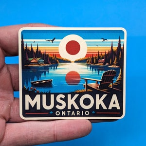 Adesivo de viagem Muskoka Ontario #002 // Decalque Cottage para mala, laptop, carro ou garrafa de água, etiqueta de bagagem, presente de viagem