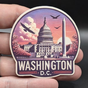 Adhesivo de viaje de Washington DC, adhesivo para maletas con el estado de EE. UU., resistente a la intemperie, troquelado para diarios y equipaje
