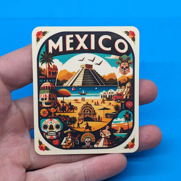 Etiqueta de viaje de México #002 // Calcomanía para maleta, computadora portátil, automóvil o botella de agua, etiqueta de equipaje, regalo de viaje