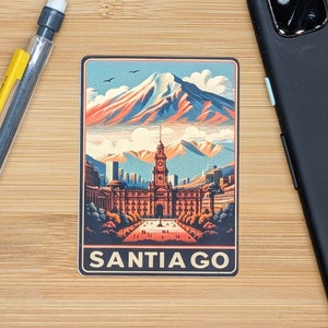 Adhesivo de viaje a Santiago de Chile n.º 001 // Adhesivo para maleta, diario de viaje, equipaje, adhesivo troquelado resistente a la intemperie