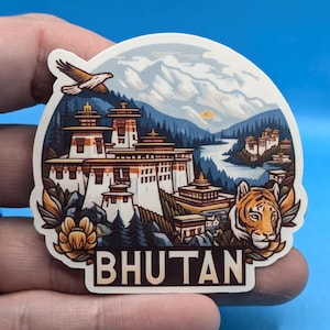 Pegatina de viaje de Bután n.º 002 // Calcomanía del sur de Asia para maletas, portátiles, coches o botellas de agua, etiquetas de equipaje, regalo de viaje