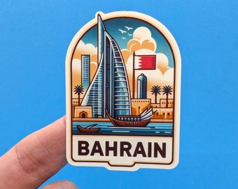 Adesivo da viaggio Bahrein // Decalcomania del Medio Oriente per valigia, laptop, auto o bottiglia d'acqua, etichetta per bagagli, regalo di viaggio