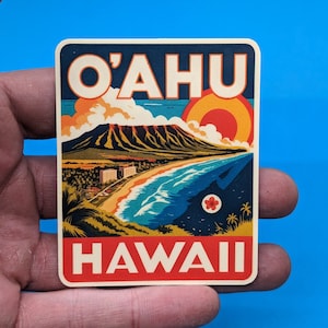 Adesivo de viagem O‘ahu // Adesivo Havaí para mala, laptop, carro ou garrafa de água, etiqueta de bagagem, presente de viagem