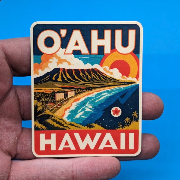 O‘ahu Travel Sticker // Hawaii Decal for suitcase, laptop, car or water bottle, luggage tag, travel gift