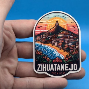 Adesivo de viagem Zihuatanejo à prova de intempéries México decalque de bagagem cortado arte de mala