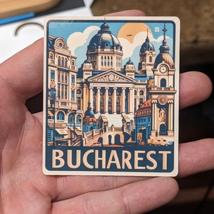 Sticker voyage Bucarest Roumanie Sticker bagage ordinateur portable voiture bouteille d'eau idée cadeau unique