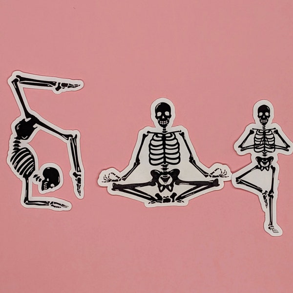 Macabre Yoga Skeleton Trio Sticker - Unique Vinyl Decal for Laptops, Water Bottles, Phone Cases
