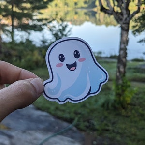 Kawaii Ghost Sticker - Adorable Halloween Decal for Laptops Notebooks  Planners