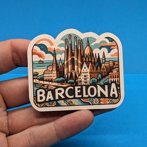 Adesivo de viagem Barcelona #001 // Decalque para mala, laptop, carro ou garrafa de água, etiqueta de bagagem, presente de viagem