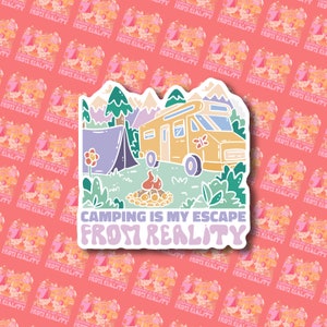 Camping ist meine Flucht aus der Realität Natur-Themed Vinyl-Aufkleber Wasserdicht RV Outdoors Aufkleber