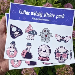 WITCH STICKER PACK  8 Gothic  Halloween Stickers  Gotchic Witchy Design