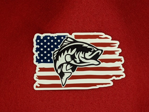 Bass Fishing American Flag Decal Sticker | Custom Made In The USA - Foto 11