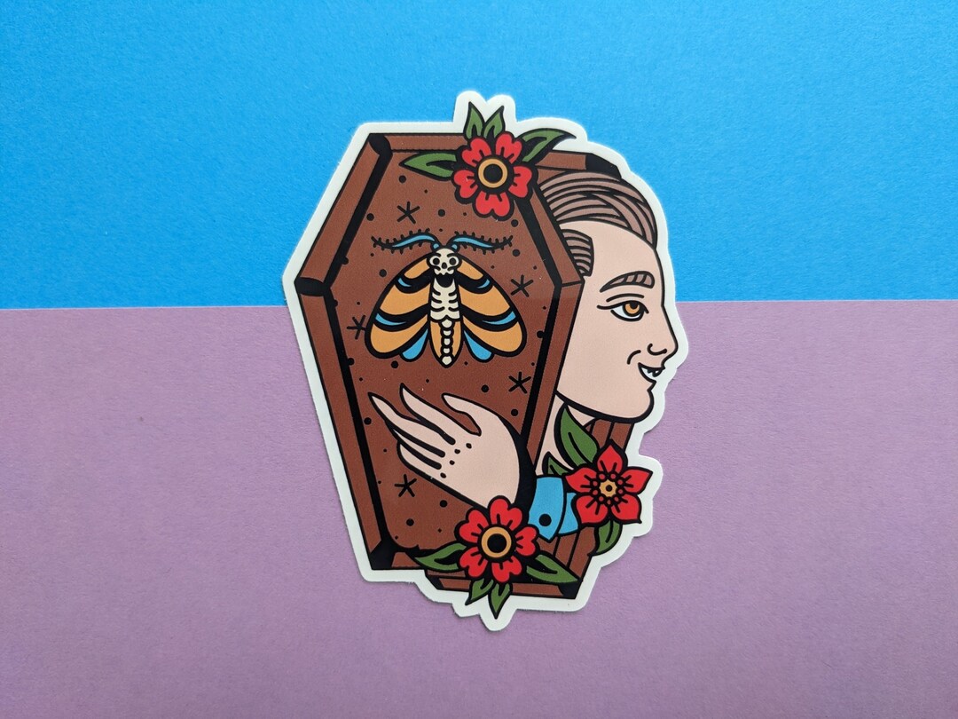 Coffing Sticker Coffin Sticker Traditional Tattoo Style for Laptop Water Bottle Kindle ...