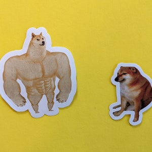 Ensemble d'autocollants Meme Doge vs Cheems Swole en vinyle brillant Autocollants Doge Cheems drôles mignons pour ordinateur portable Résistant à l'eau Résistant aux rayures