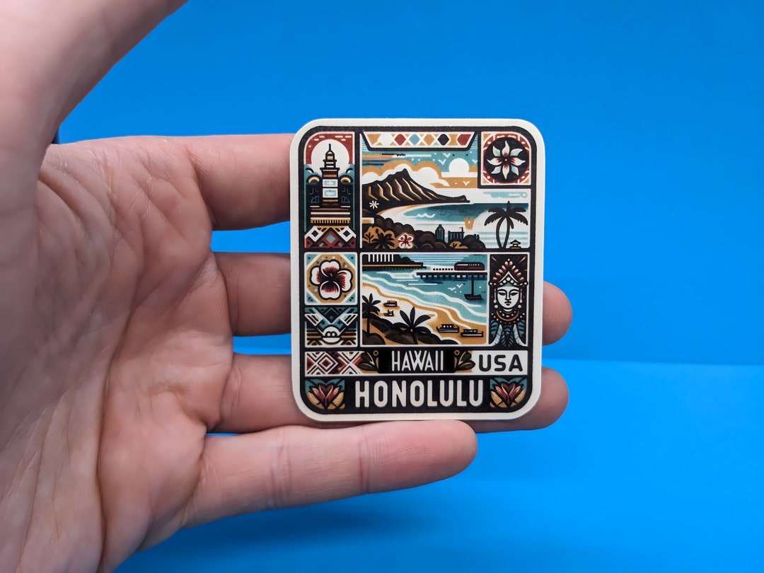 Honolulu Travel Sticker // Hawaii Decal for Suitcase, Laptop, Car or Water Bottle, Luggage Tag