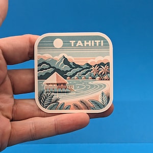 Sticker de voyage Tahiti // Sticker Polynésie française pour valise, ordinateur portable, voiture ou bouteille d'eau, étiquette de bagage, cadeau de voyage