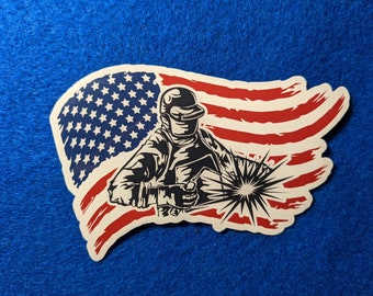 American Flag Welding Sticker, Welding Hood Sticker, Toolbox Sticker, Vinyl Sticker, Gift For Welders