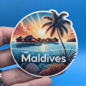 Pegatina de viaje a Maldivas n.º 001 // Calcomanía del sur de Asia para maletas, portátiles, coches o botellas de agua, etiquetas de equipaje, regalo de viaje